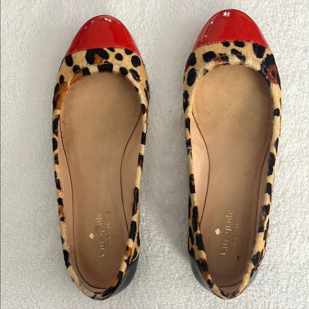 Kate Spade Red and Brown Flats with Animal Print